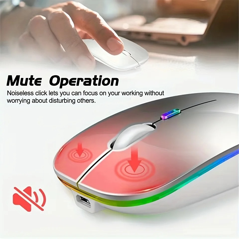 Wireless Mouse RGB Rechargeable USB 2.4GHz Bluetooth Mice - Image 4